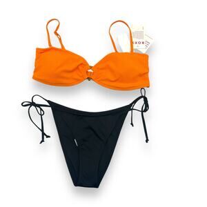 NEW Bikini Set Roxy Orange Bandeau Brazillian Tie Medium Large Macys Mix & Match